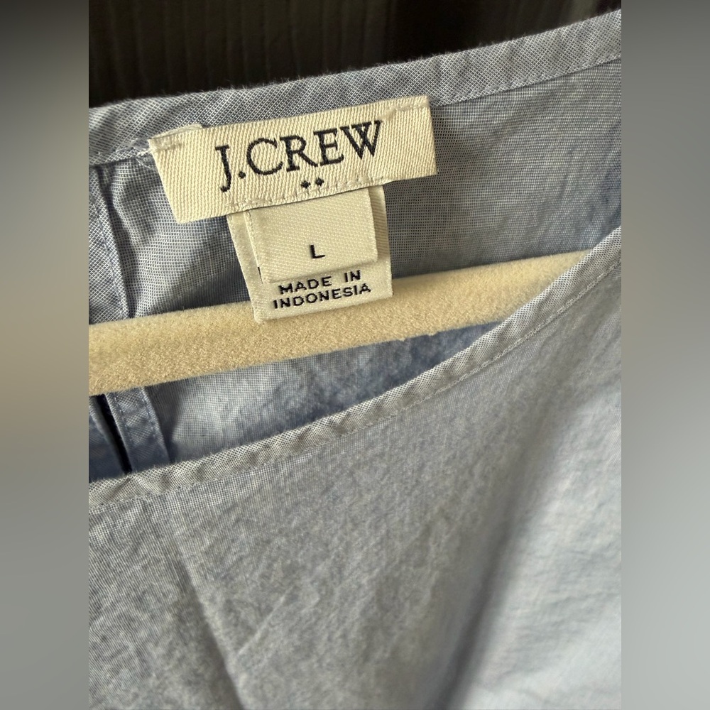J.Crew Chambray Bell Sleeve Tie Top Light Blue Cotton Blouse Boho Preppy Size L - Picture 5 of 10